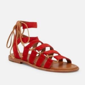 Frye Blair Side Ghillie Sandals . Size 9.5 . Red .